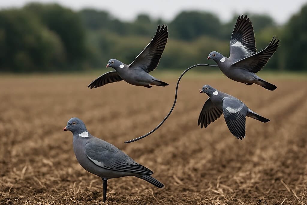 Essence of pigeon hunting using the “horseshoe” technique with decoys.
