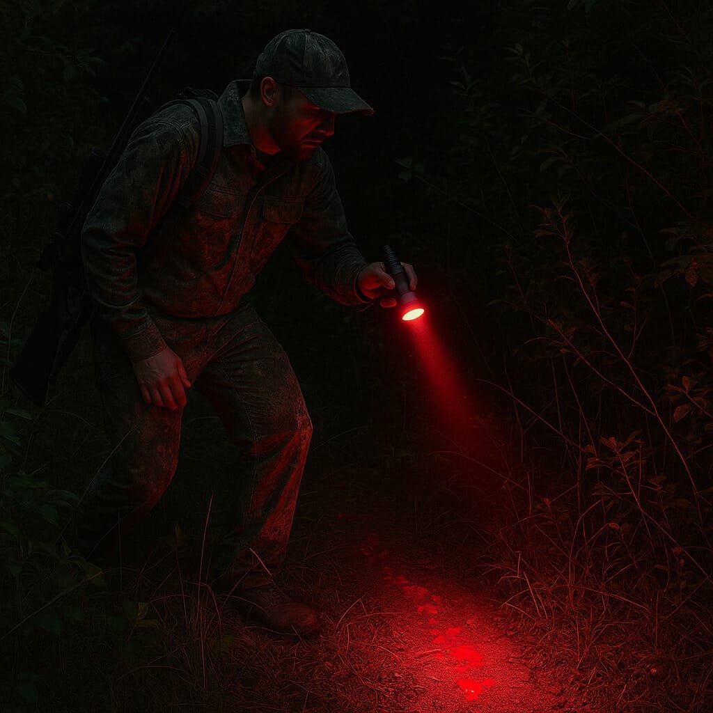 Hunter Using Red Light on a Blood Trail
