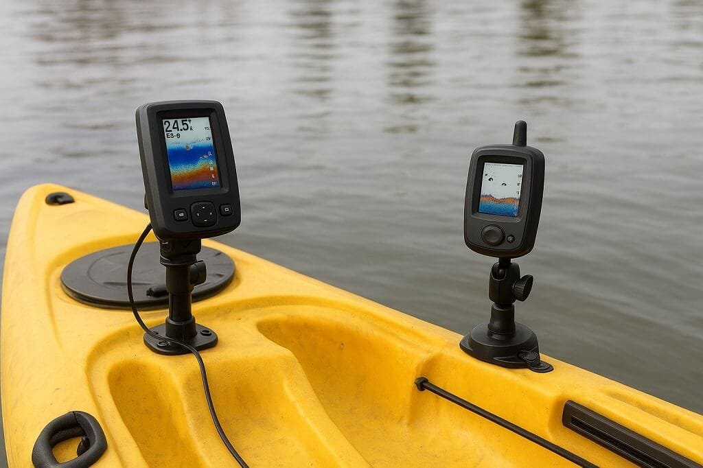 setup for wired vs wireless fish finder on kayak
