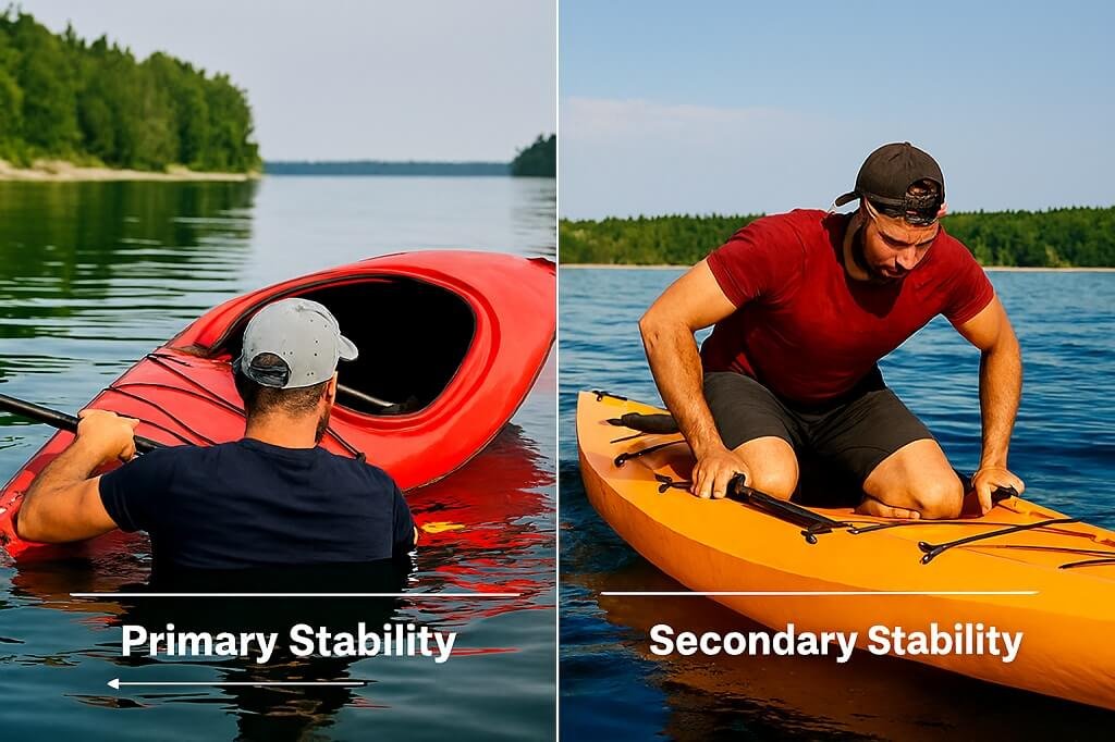 Kayak stability demonstration comparing sit-in and sit-on-top kayaks