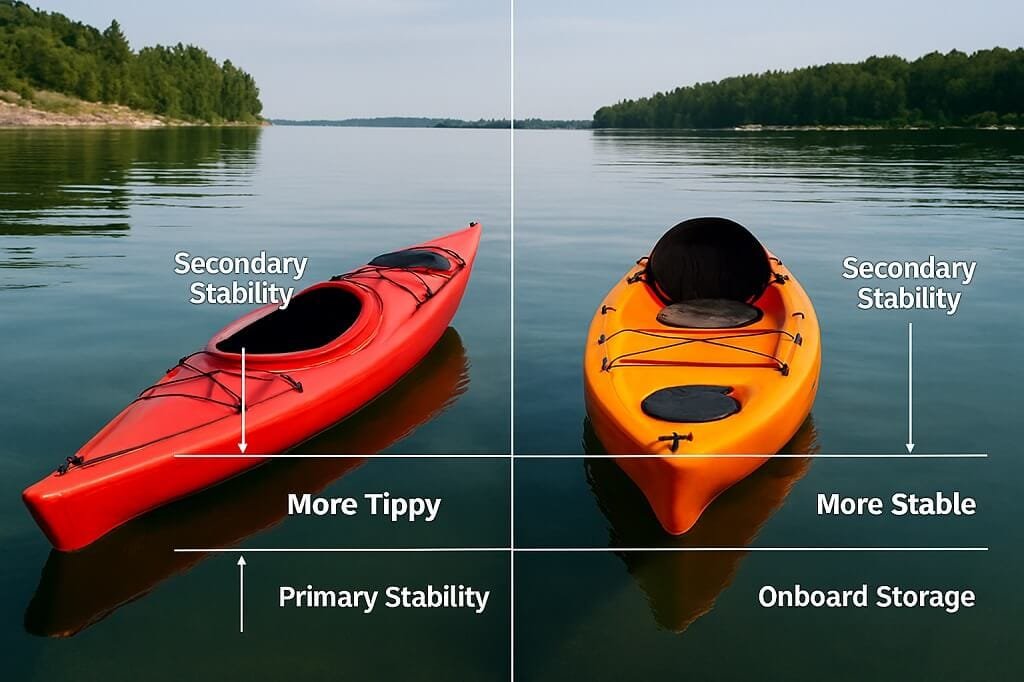 Kayak stability demo comparing sit-in and sit-on-top kayaks