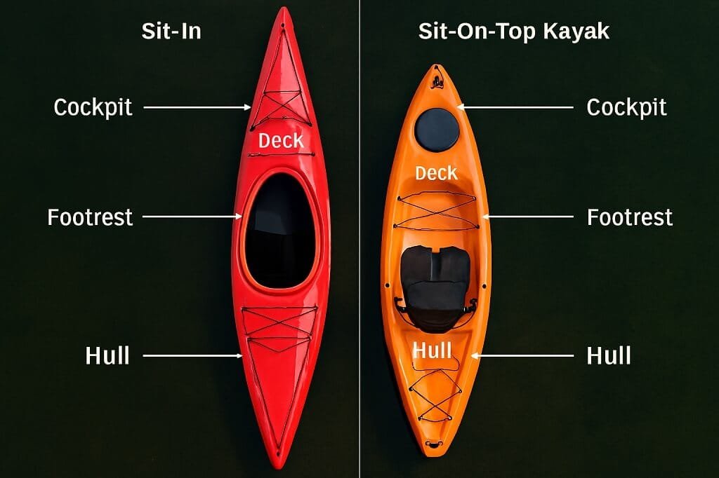 Sit-in vs sit-on-top kayak diagram