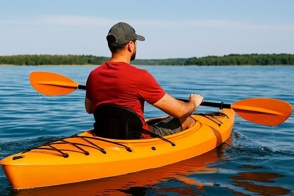 Sit-on-top kayak paddling in open water